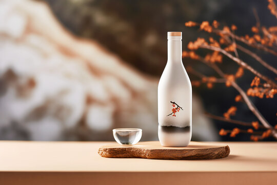 White sake bottle with clear small cup