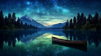 The awe-inspiring vastness of a starry night sky over a calm lake, using a long exposure and a wide-aperture lens to capture the Milky Way's brilliance and its reflection on the tranquil waters below