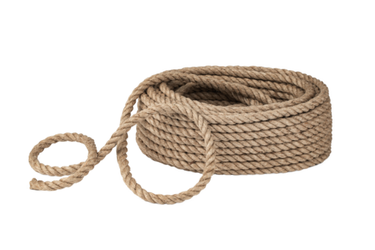 packing rope made of jute with a tied bow, isolate for clipping on a white background