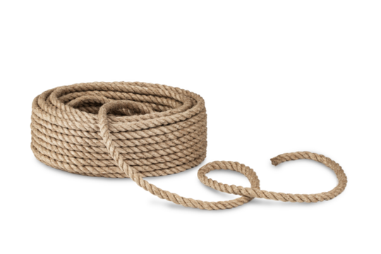 packing rope made of jute with a tied bow, isolate for clipping on a white background