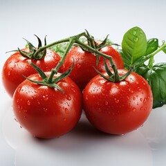 group of ripe red tomatoes on white background (Generative AI)