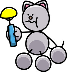 座って料理を食べるにゃんまるのイラスト(左右反転バージョン)　猫
