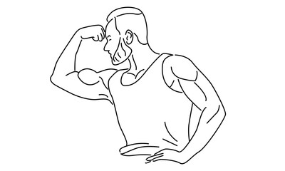 line art of man bodybuilder posed