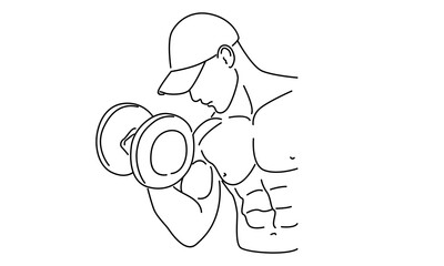 Line art of man lifting weights