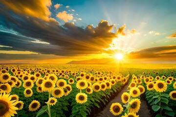 Obraz premium sunflower field. Beautiful landscape sunflower in garden with soft focus clouds blue sky background.