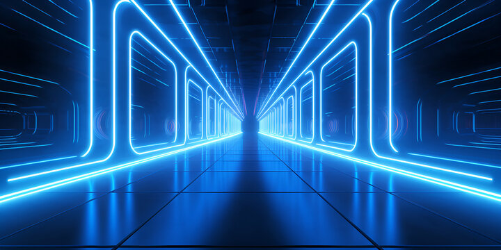 An Illuminated Futuristic Corridor With Purple Lighting,Futuristic Corridor: A Dazzling Journey Through Purple Light"