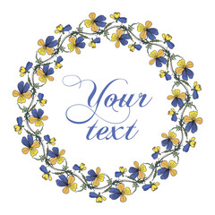 Wildflower wreath. Vector illustration. Place for text.plus brush