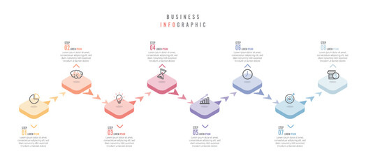 Vector infographic template with 3D paper label, integrated circles. Business concept with 8 options. For content, diagram, flowchart, steps, parts, timeline infographics, workflow, chart.