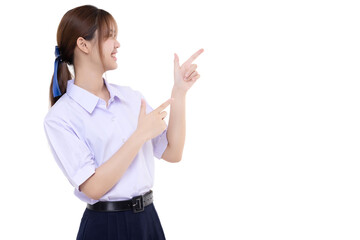 Asian teen Thai student girl with school uniform. PNG file format, Transparent background.