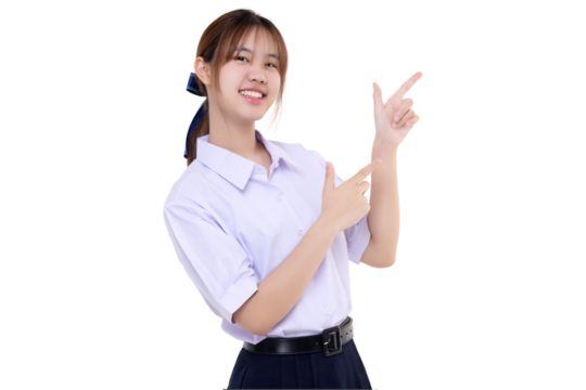 Asian teen Thai student girl with school uniform. PNG file format, Transparent background.