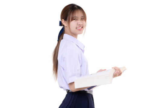 Asian teen Thai student girl with school uniform. PNG file format, Transparent background.
