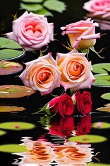roses floating on pond water