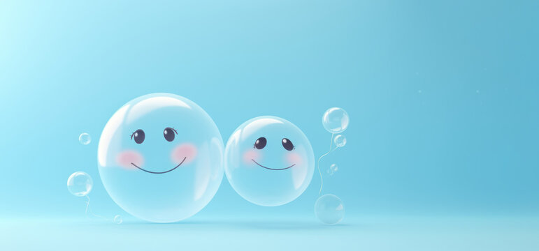 Couple Bubble smile with happy face on pastel blue background, Positive thinking, Mental health assessment, World mental health day concept