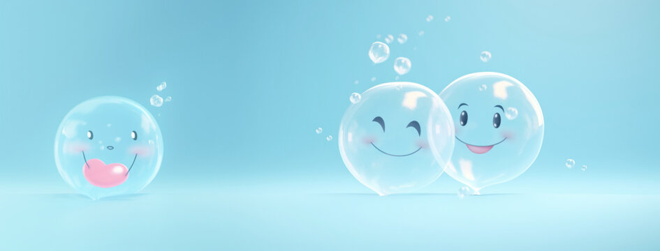 Couple Bubble smile with happy face on pastel blue background, Positive thinking, Mental health assessment, World mental health day concept