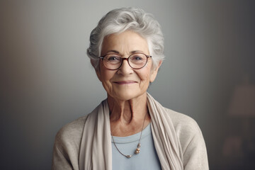 Happy Elderly Woman Wearing Glasses Smiling at Camera AI Generated