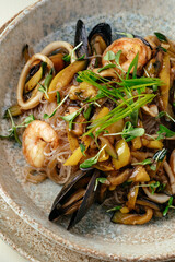 Fototapeta premium asian noodles with seafood. restaurant menu