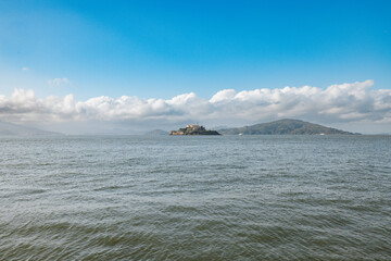 Alactraz Island far away in the ocean