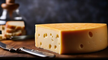 Cheese on rustic wooden table. Generated with AI