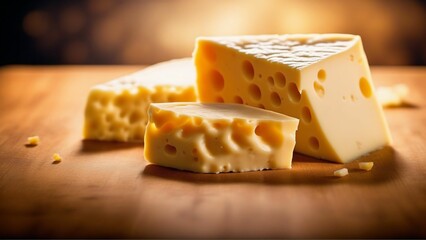 Cheese on rustic wooden table. Generated with AI