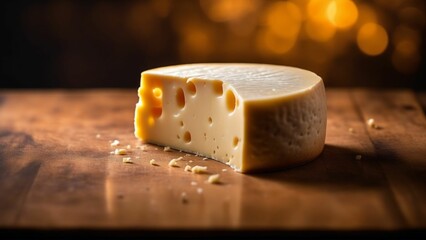 Various types of cheese on wooden table. Generated with AI