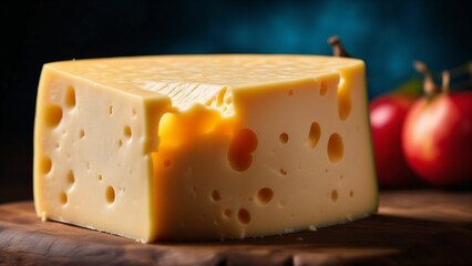 Various types of cheese on wooden table. Generated with AI