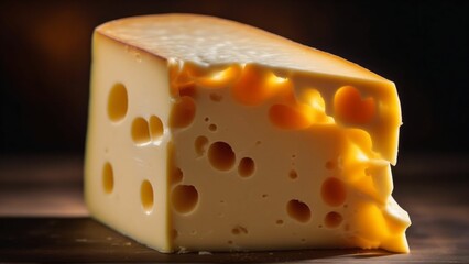 Various types of cheese on wooden table. Generated with AI