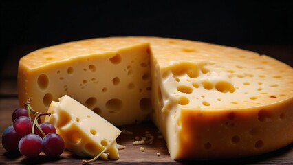 Various types of cheese on rustic wooden table, Generated with AI