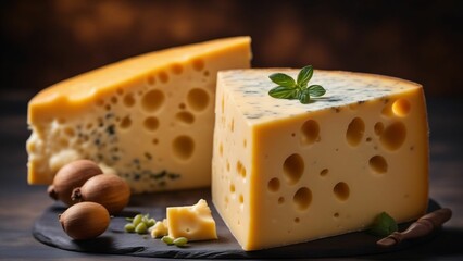 Various types of cheese. Generated with AI