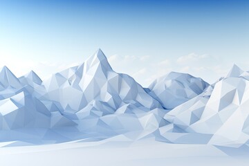Abstract low-poly white landscape with mountain range and fog. Concept of nature and tranquility.