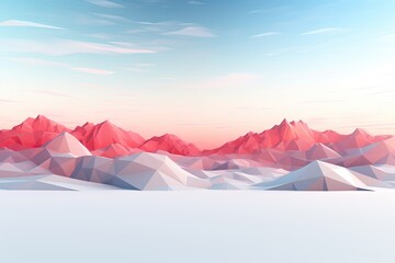 Geometric snowy peaks and rock silhouettes in an abstract landscape. Concept of natural formation and design.