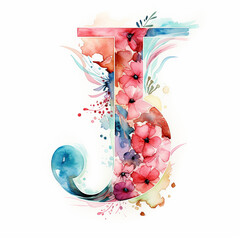 Generic logo luxury watercolor floral alcohol ink with letter J - obrazy, fototapety, plakaty