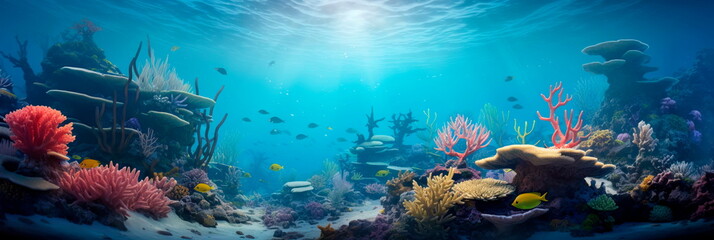 extreme depth of the ocean with a diverse coral reef. Generative AI