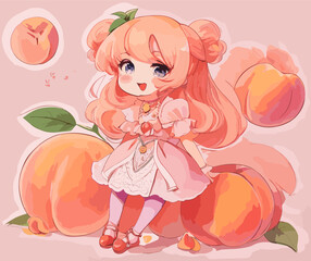 little princess with peaches