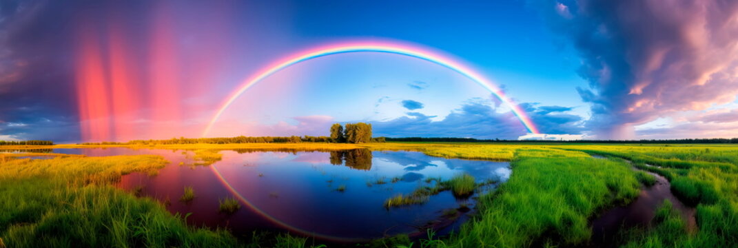 rainbow phenomenon after rain, when bright colors stretch across the sky. Generative AI