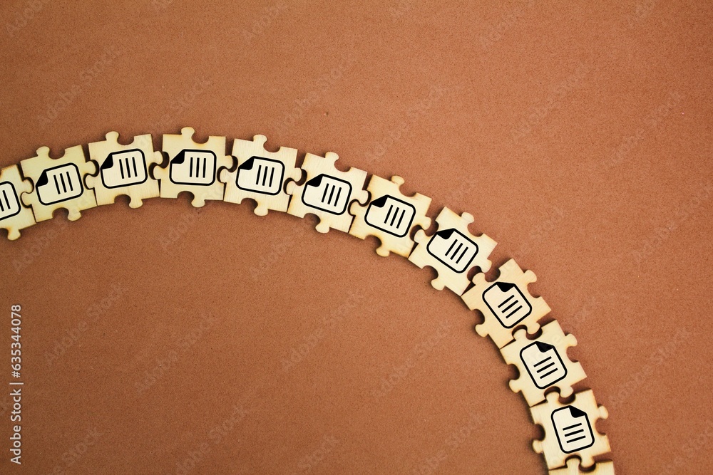 Poster wooden puzzle according to the file icon arranged. concept concept document management system or dms
