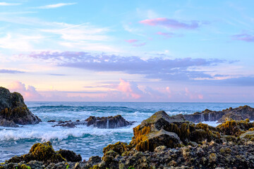 sawarna beach with beautiful waves 