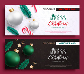 Christmas vouchers vector set banner design. Merry christmas discount voucher collection for holiday season gift certificate. Vector illustration voucher coupon lay out.
