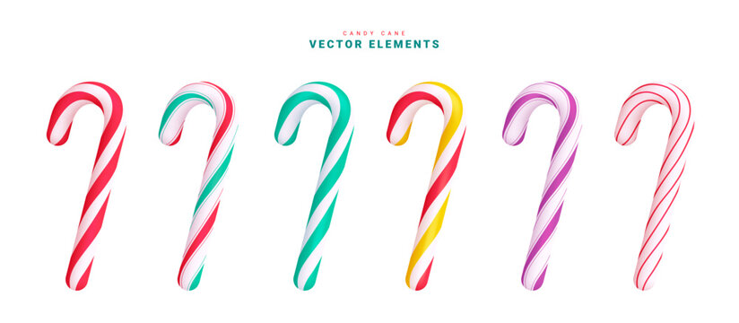 Candy cane christmas vector set design. Christmas candy cane elements collection in colorful stripe pattern for holiday season ornaments decoration. Vector illustration candy cane elements collection.
