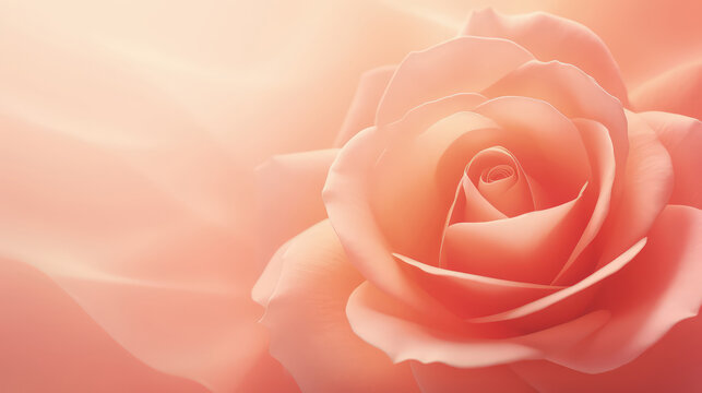 Background with peach and pink color roses. Romantic pastel colors, beautiful light, empty space. Made with Generative AI