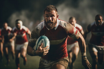 Rugby Team In Action Passing The Ball, Generative AI