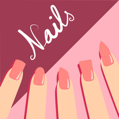Most popular nail shapes. Different kinds of nail shapes. Manicure Guide. Vector illustration EPS 10.