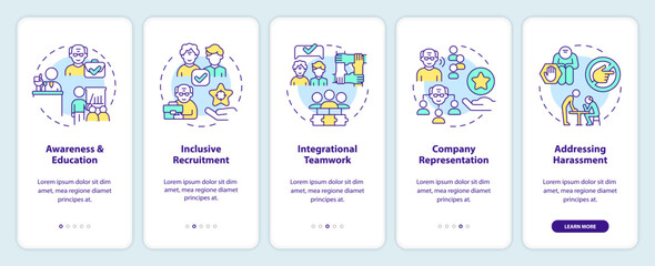 2D icons representing unretirement mobile app screen set. Walkthrough 5 steps multicolor graphic instructions with thin linear icons concept, UI, UX, GUI template.