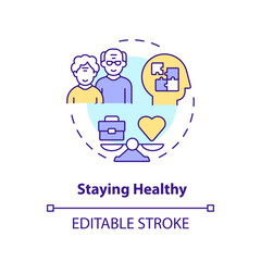 2D editable staying healthy thin line icon concept, isolated vector, multicolor illustration representing unretirement.