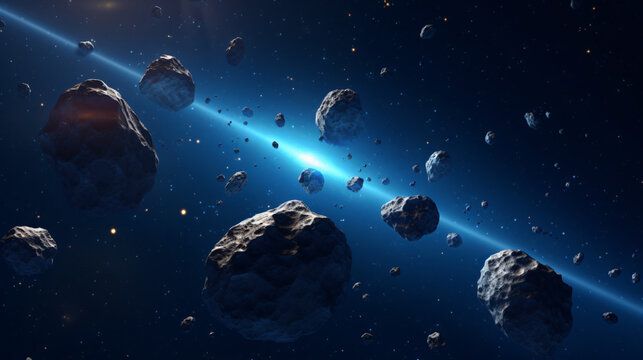 3D animation of asteroids flying through solar system © Hassan