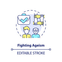 2D editable fighting ageism thin line icon concept, isolated vector, multicolor illustration representing unretirement.