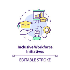 2D editable inclusive workforce initiatives thin line icon concept, isolated vector, multicolor illustration representing unretirement.