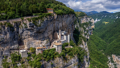 Santuario de la Madonna della Corona. A beautiful church set in the Alpine rocks. 