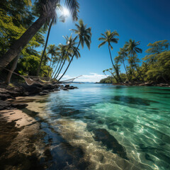 Fototapeta na wymiar deserted island with turquoise lagoon with palm tree 