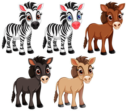 Set of cute zebra and horse