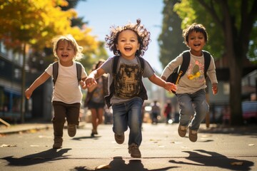 Fototapeta premium Kids Playing Hopscotch On A Pavement, Generative AI
